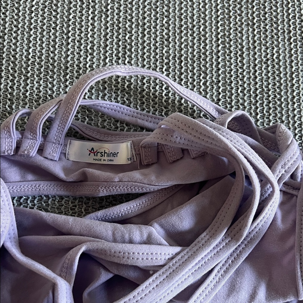 Good🎉 Condition ARSHINER Lavender Strappy Ballet Leotard: girls Age 6-7 - Picture 4 of 4